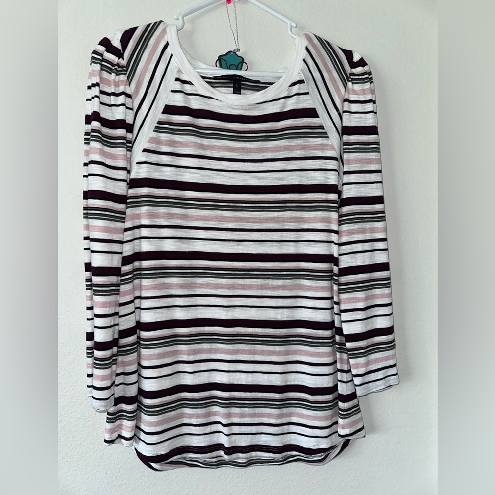 White House Black Market Striped Long Sleeve Top - Black, White, Pink
